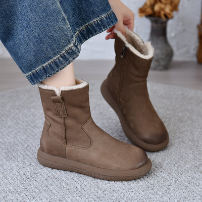 Women Thickened Warm Zipper Fleece Lining Short Boots