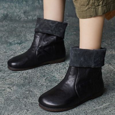 Women Retro Autumn Winter Genuine Leather Short Boots