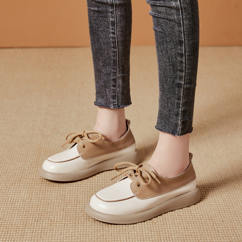 Women Color Block Platform Casual Leather Shoes