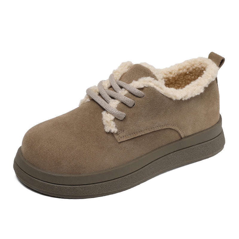 Cozy Genuine Leather Fleece Lining Warm Platform Suede Casual Shoes