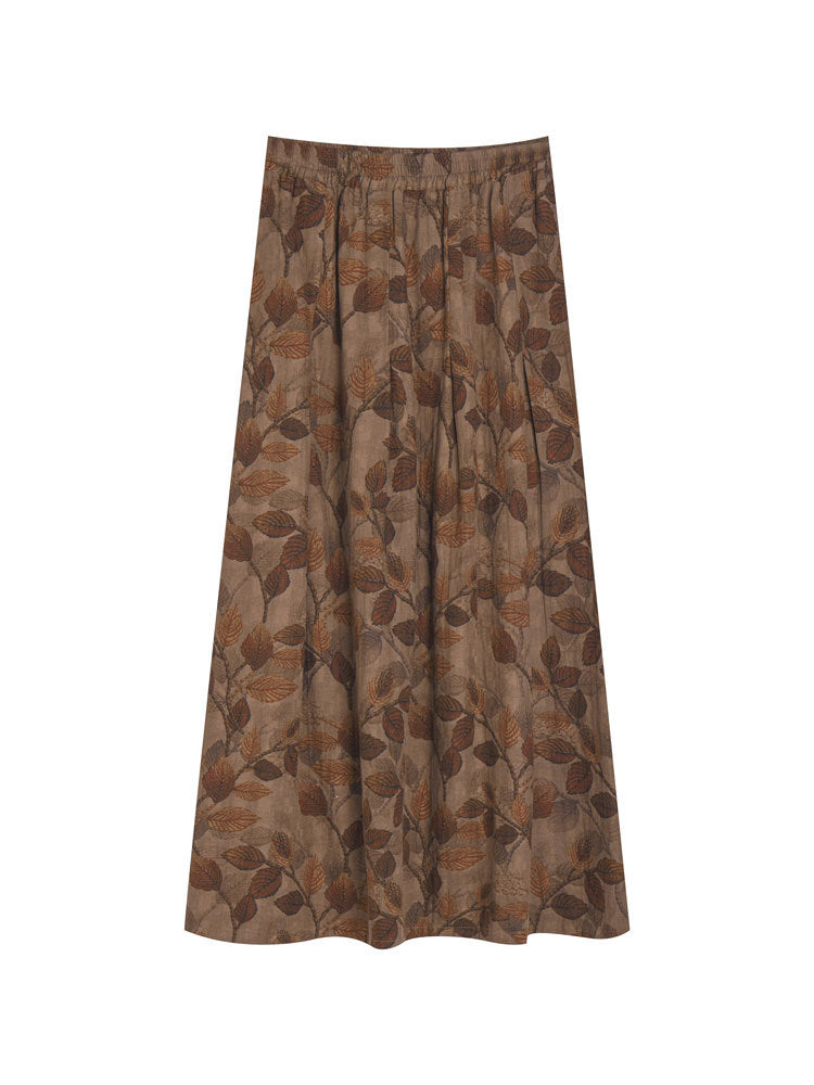 Vintage Elastic Waist Printed A- Line Midi Skirts