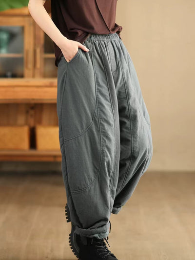 Spliced Warm Thick Loose Padded Trousers for Women