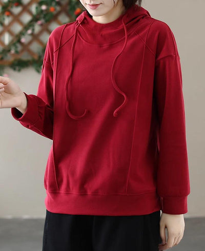 Women Solid Color Hooded Pullover Loose Sweatshirt