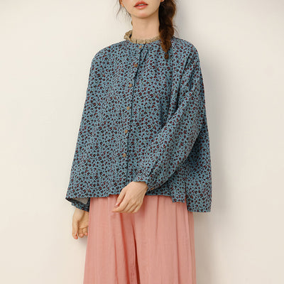 Women Ruffled Floral Printed Long Sleeves Shirts