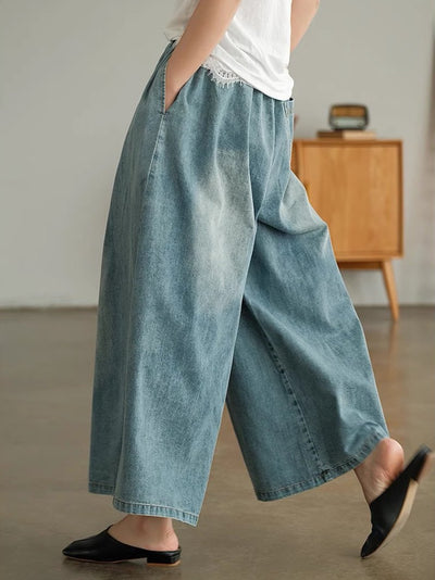 Vintage Washed Oversized Loose Fit Pleated Jeans