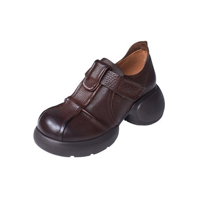 Women Retro Chunky Heel Handmade Leather Shoes