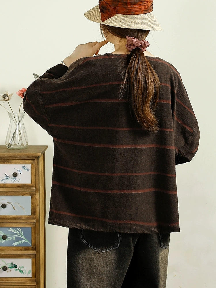 Autumn Plaid Color Block Cotton Linen Blouses