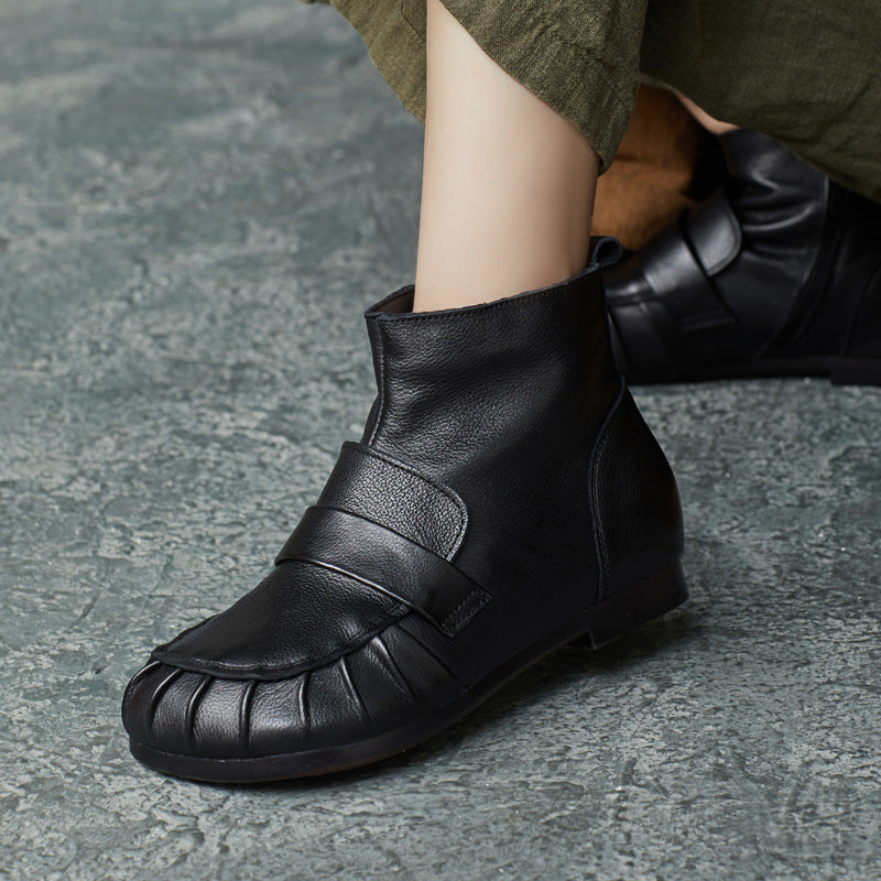 Women Vintage Pleated Toe Ankle Boots