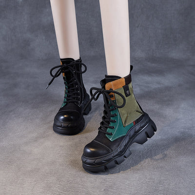 Women Ethnic Style Color Block Retro Leather Boots