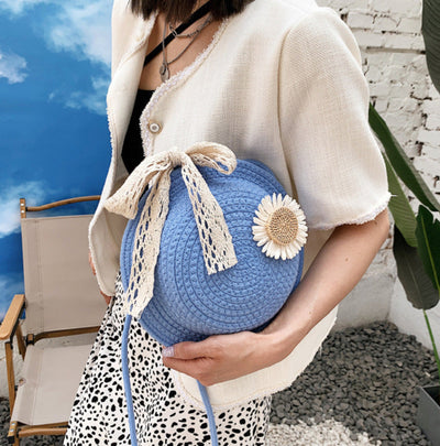 Casual Stylish Handwoven Straw Round Crossbody Bag