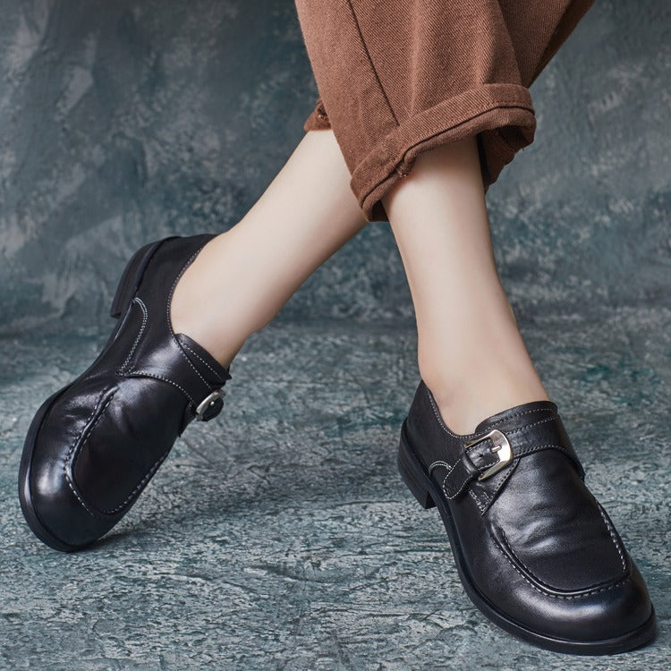 Women Retro Buckled Handmade Leather Shoes