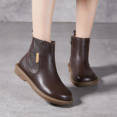 Classic Soft- Soled Side Zipper Brown Ankel Boots