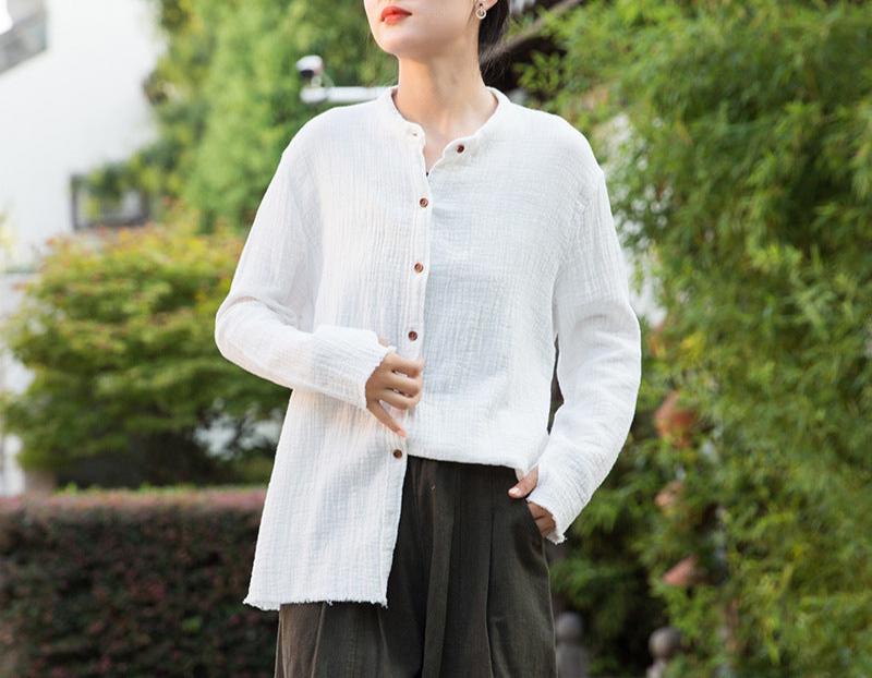 Women Casual Button- Up Textured Cotton Linen Shirts