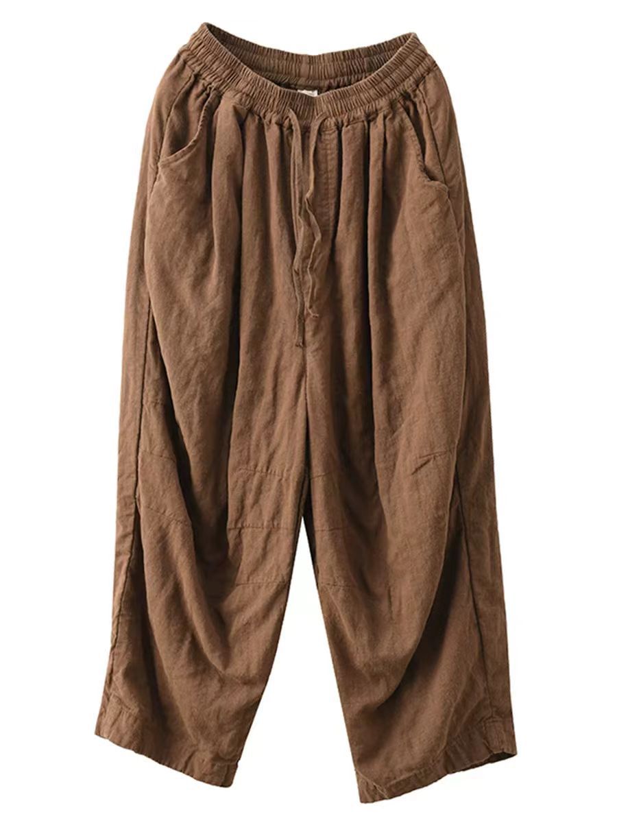 Women Casual Solid Color Loose Linen Pants