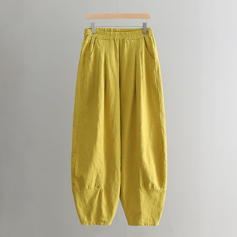 Solid Color Loose Linen Harem Pants for Women