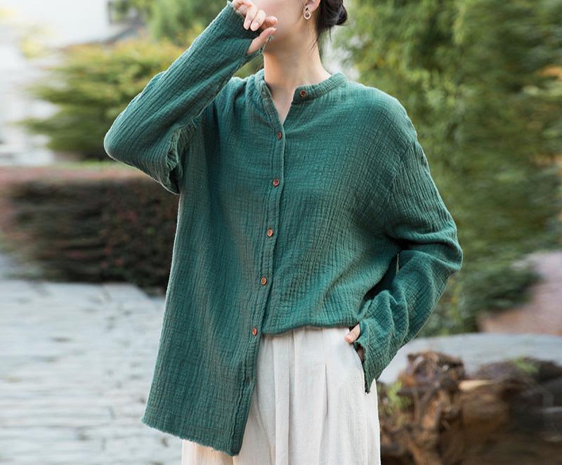 Women Casual Button- Up Textured Cotton Linen Shirts