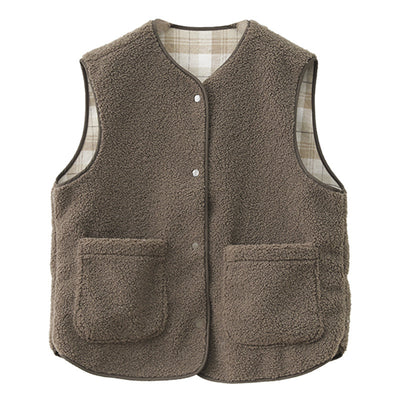 Women Solid Color Cozy Sherpa Vest