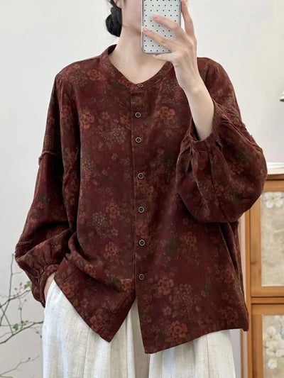 Women Vintage Lantern Sleeves Jacquard Shirts