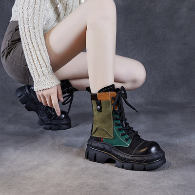 Women Ethnic Style Color Block Retro Leather Boots