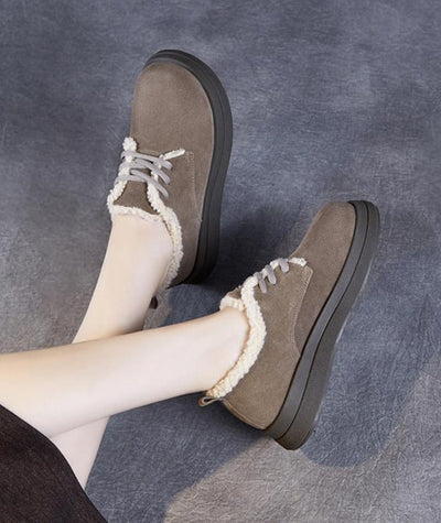 Cozy Genuine Leather Fleece Lining Warm Platform Suede Casual Shoes