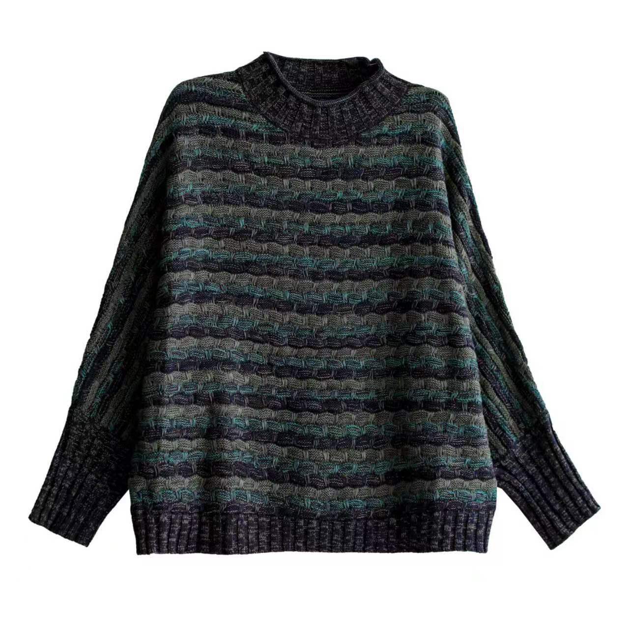 Women Color Block Striped Turtleneck Knitted Sweater