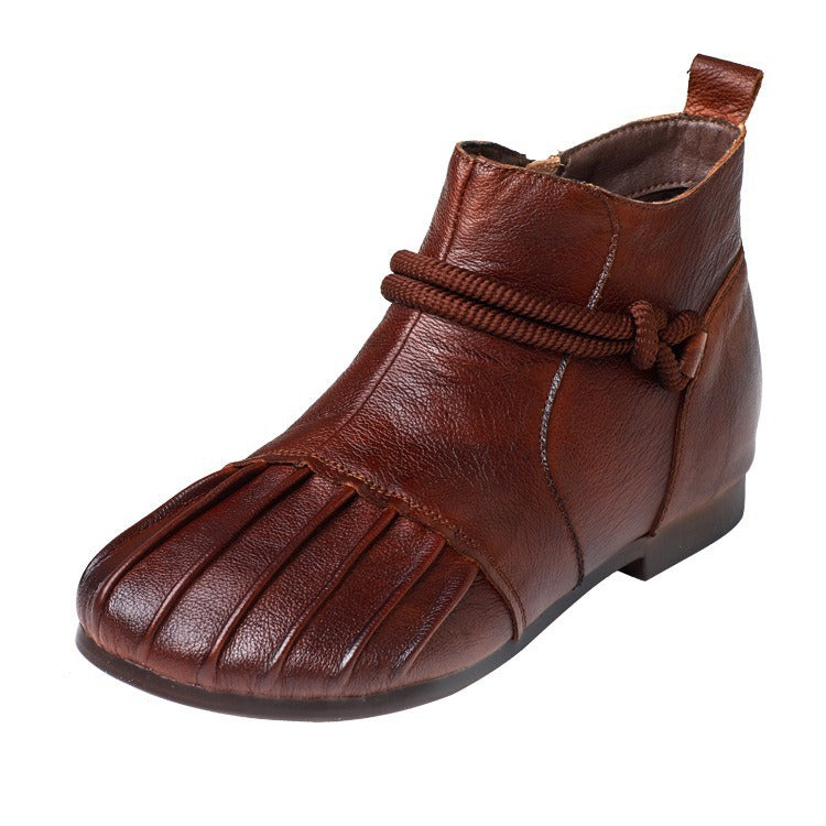 Babakud Women Retro Pleated Handmade Leather Booties