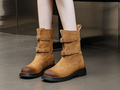 Women Buckle Vintage Suede Martin Boots