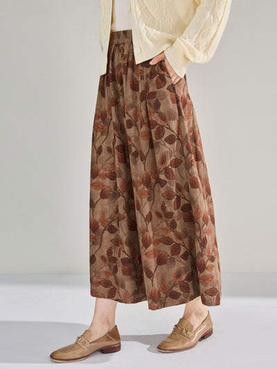 Vintage Elastic Waist Printed A- Line Midi Skirts