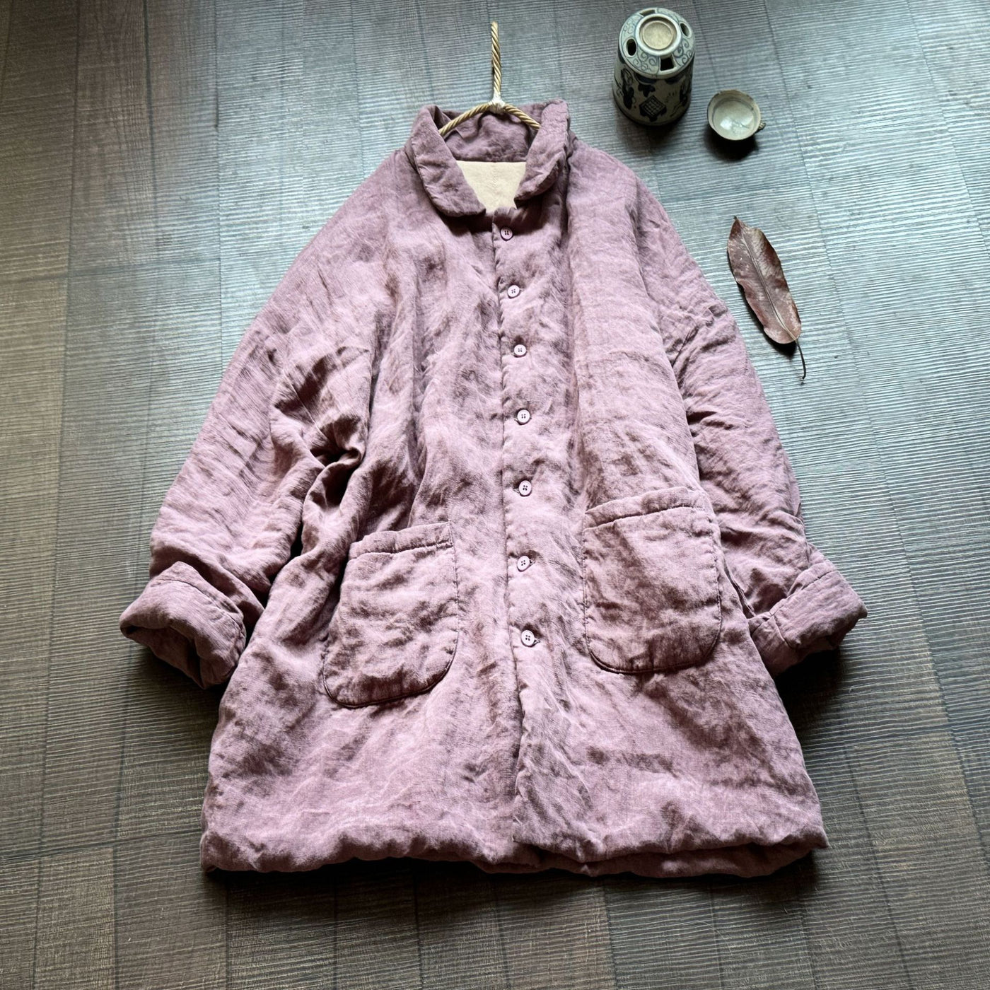 Women Retro High Quality Mid-Length Padded Linen Coats