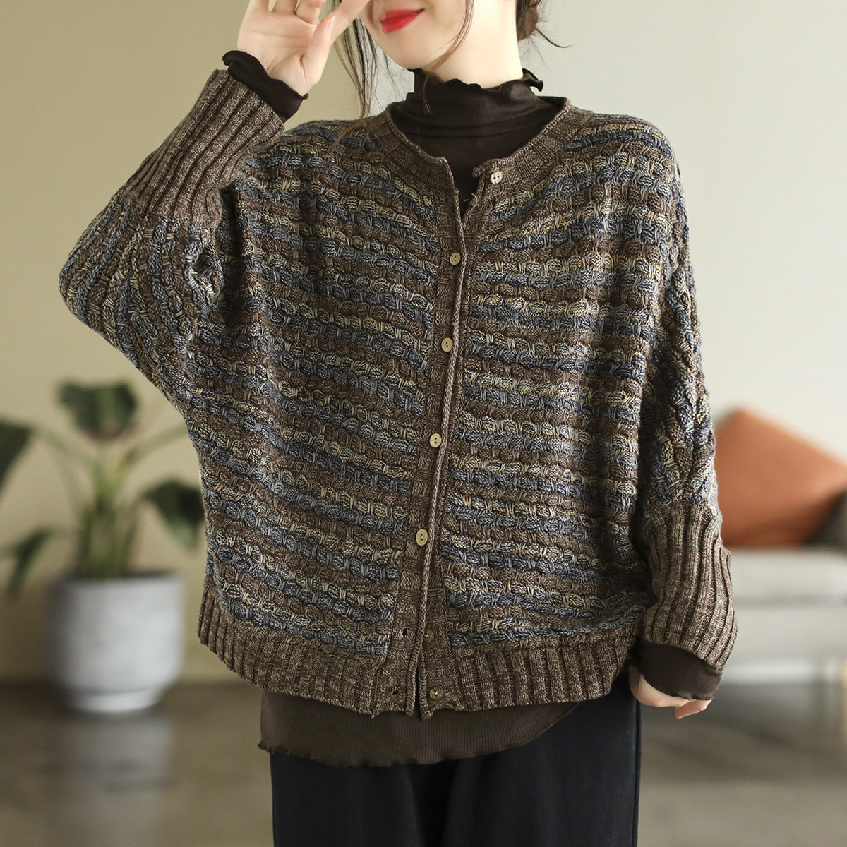 Women Autumn Winter Loose Colorful Knit Cardigan