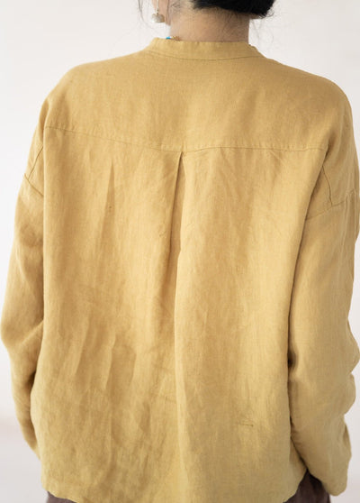 Women Simple Loose Comfortable Yellow Linen Shirts