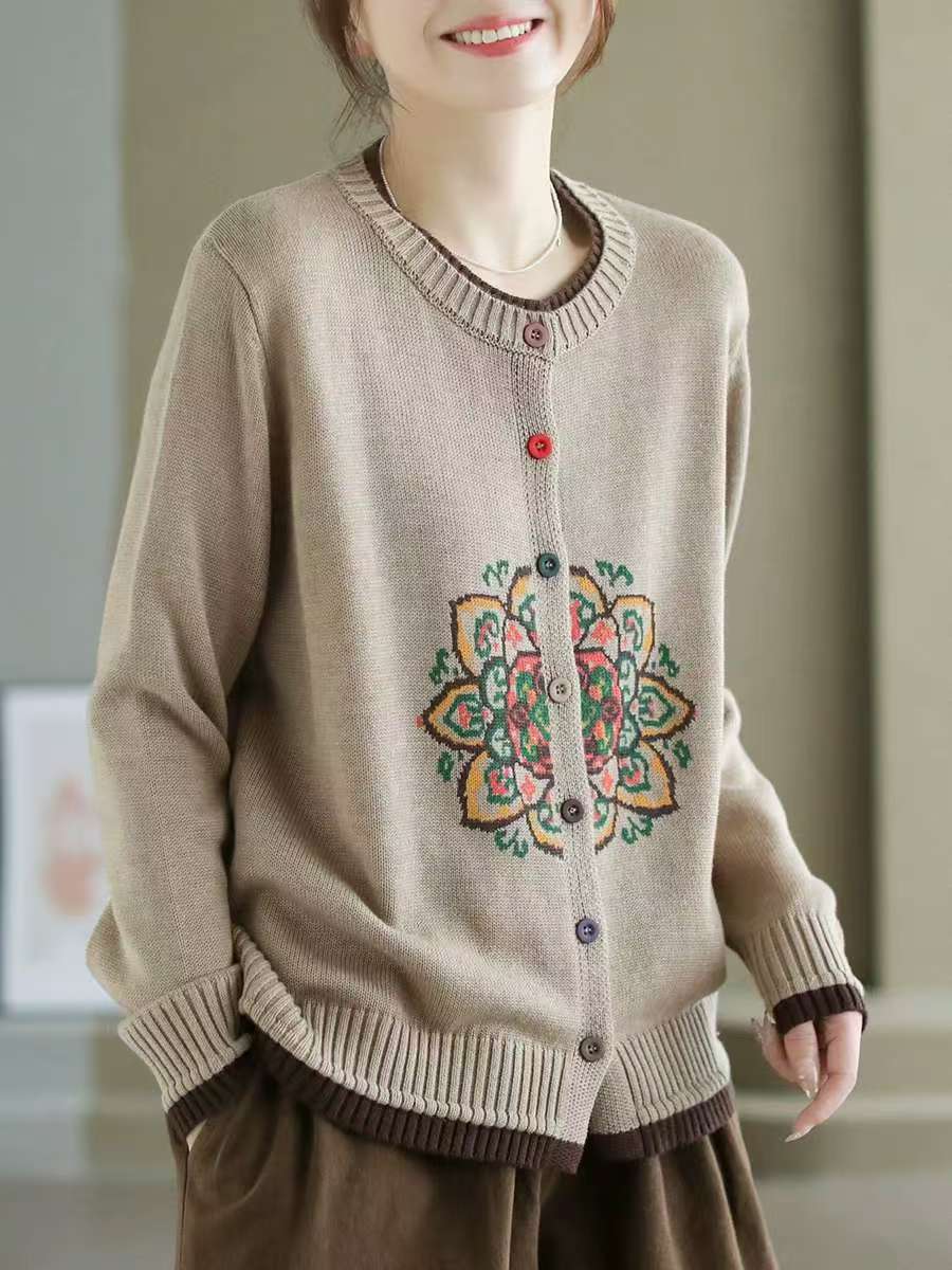 Women Casual Embroidered Knitted Sweater Cardigan