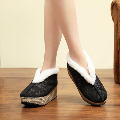 Women Traditional Jacquard Warm Platform Cotton Cloth Shoes