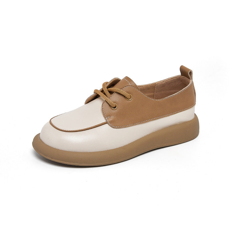 Women Color Block Platform Casual Leather Shoes