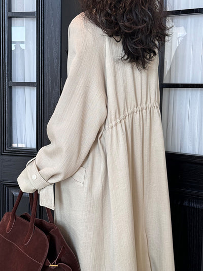 Women Elegant Drawstring Linen Trench Coat