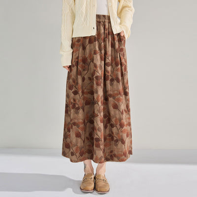 Vintage Elastic Waist Printed A- Line Midi Skirts