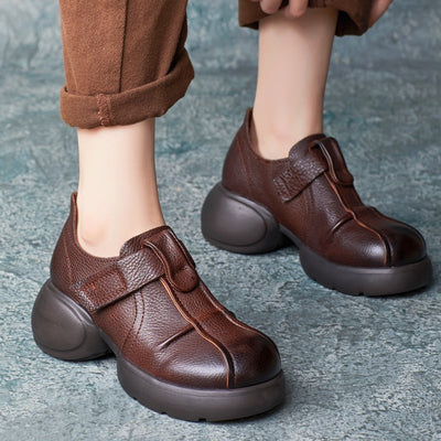 Women Retro Chunky Heel Handmade Leather Shoes