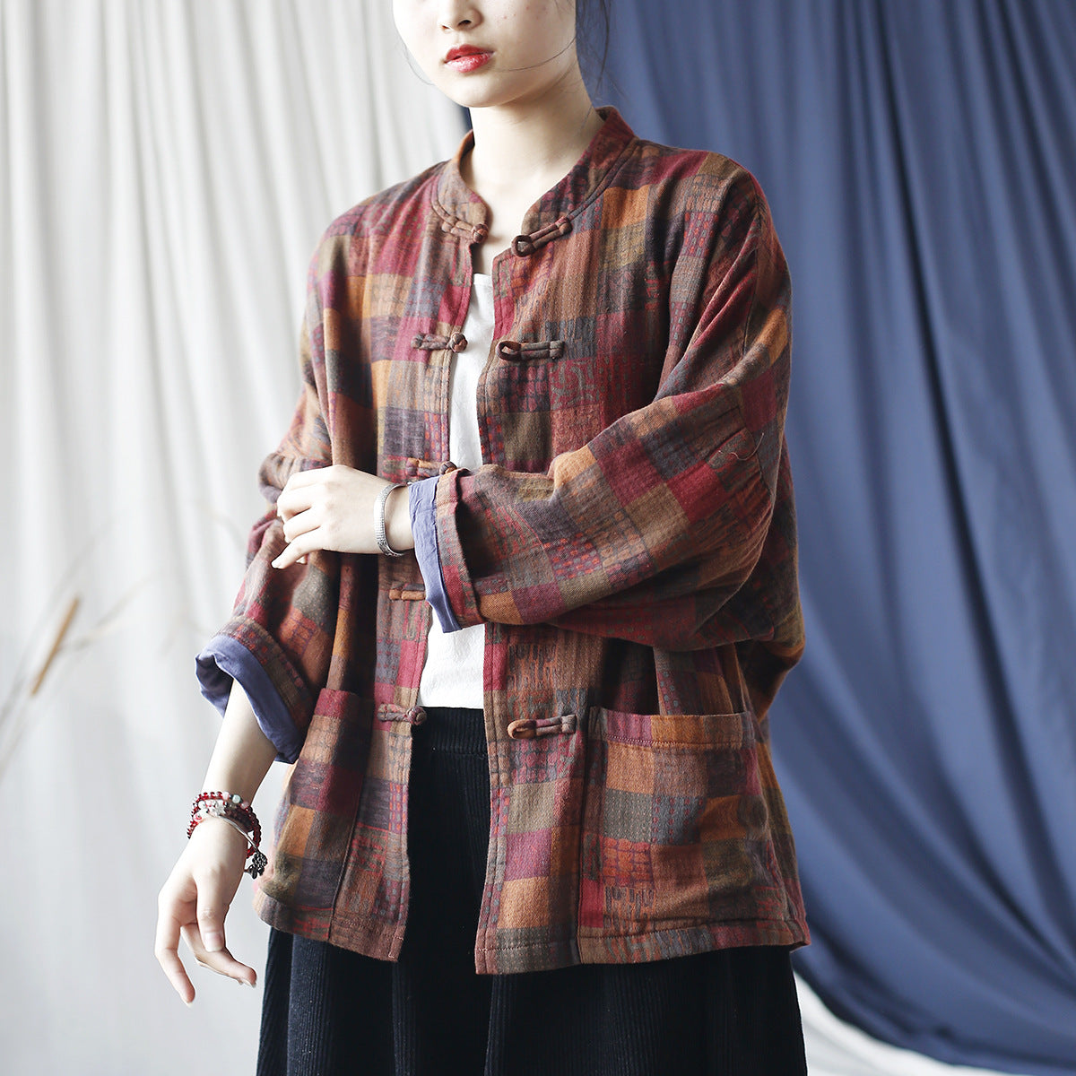 Vintage Plaid Double- Layer Cotton Coats