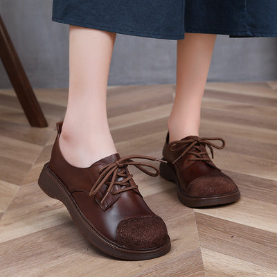 Women's Suede Patchwork Leather Lace- Up Casual Shoes