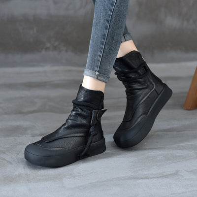 Roman Style Vintage Back Zipper Platform Leather Ankle Boots