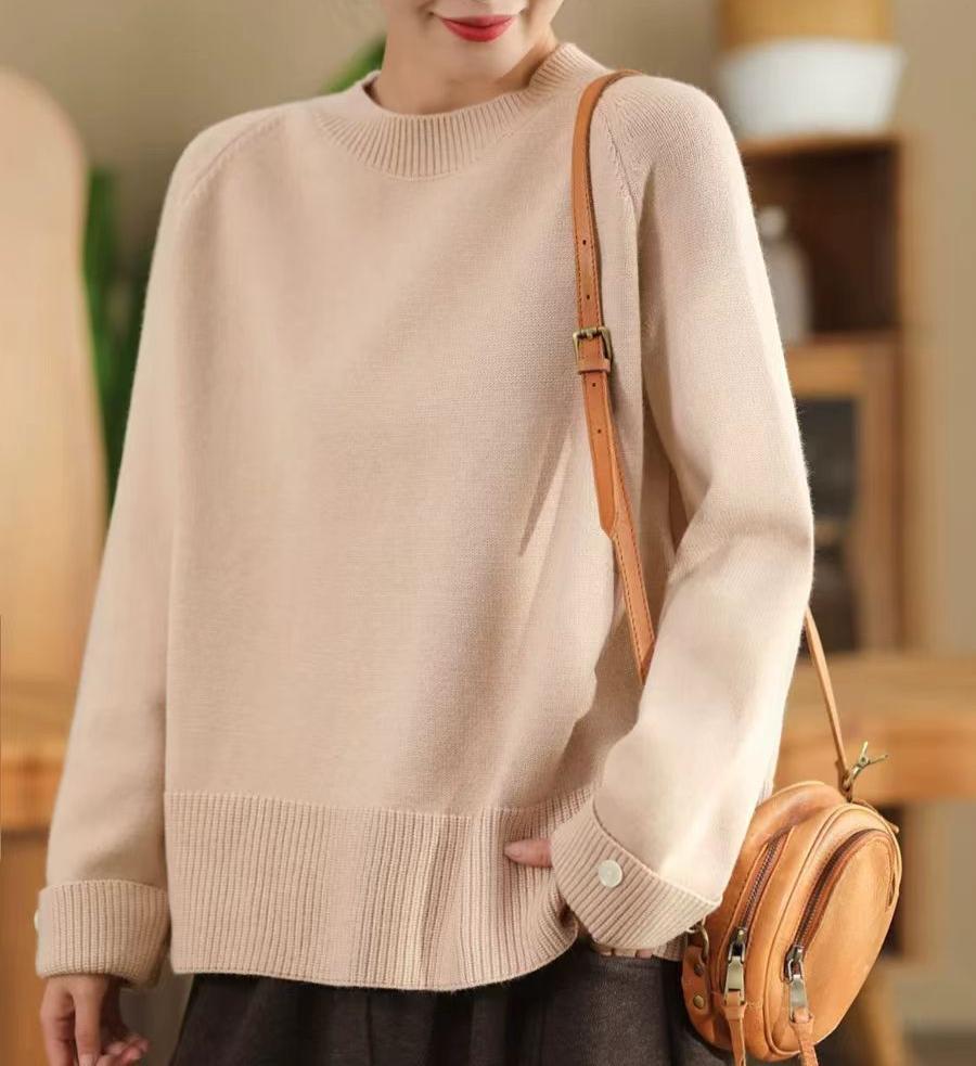 Women Autumn Winter Solid Color Retro Thickened Ribbed Sweater