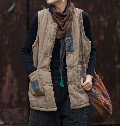 Ladies Warm Padded Quilted Patchwork Warm Ramie Cotton Vest