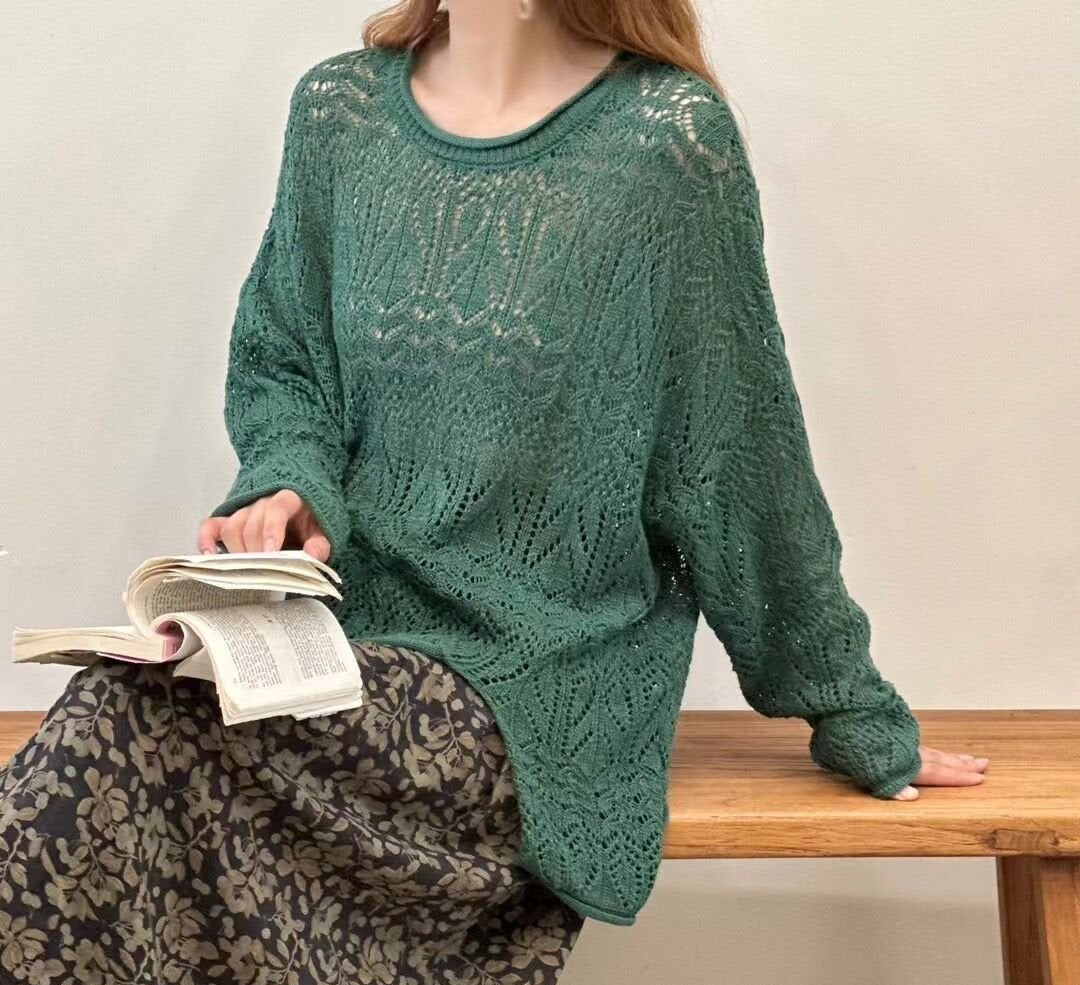 Women Asymmetric Loose Sweater Hollow Knitted Tops