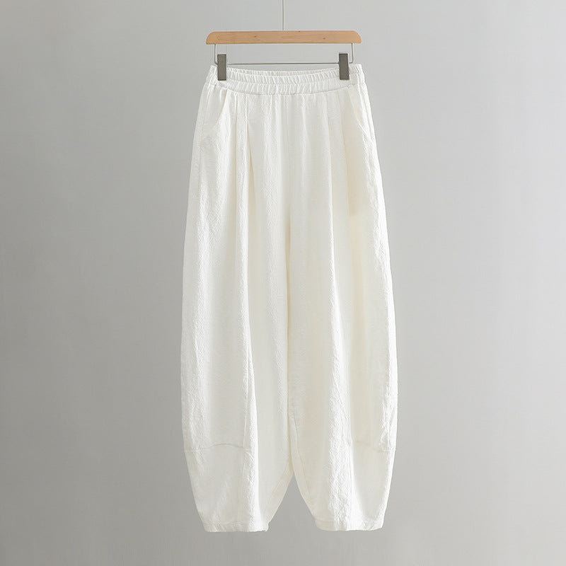 Solid Color Loose Linen Harem Pants for Women