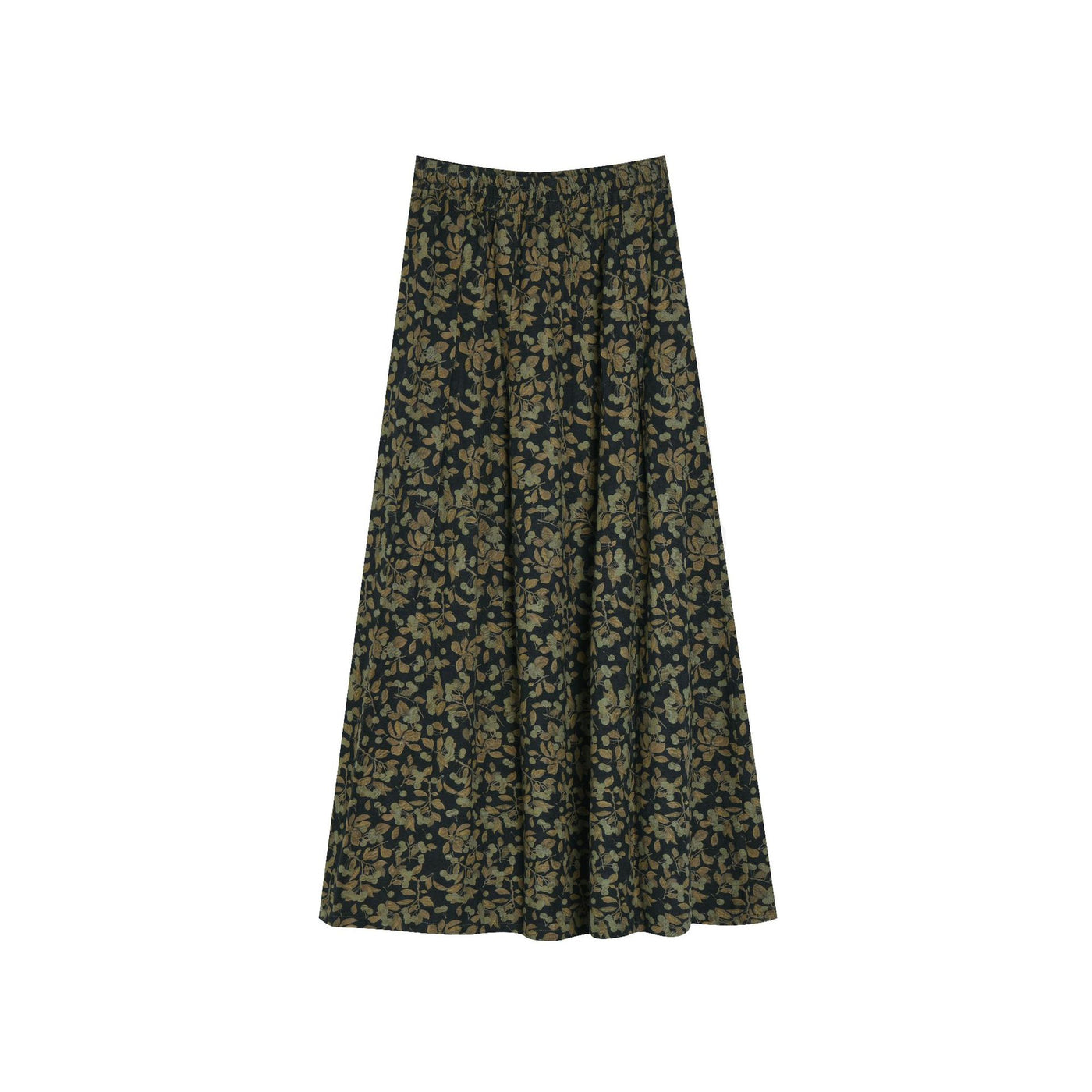 Vintage Elastic Waist Printed A- Line Midi Skirts