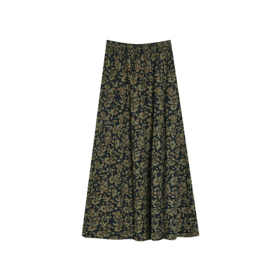 Vintage Elastic Waist Printed A- Line Midi Skirts