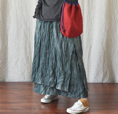 Double Layered Textured Distressed Linen Casual Skirts