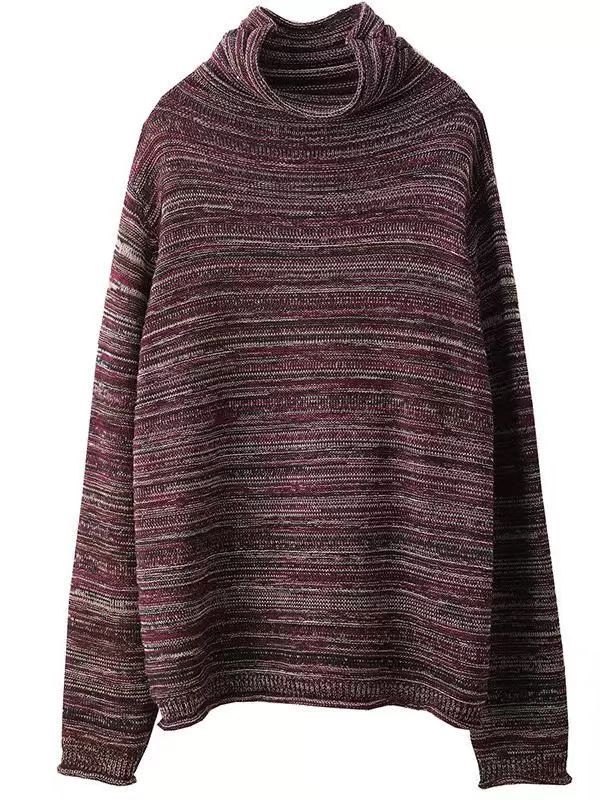 Women Casual Striped Turtleneck Knit Sweater