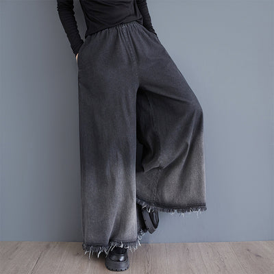 Washed Ombre Frayed Wide-Leg Jeans for Women