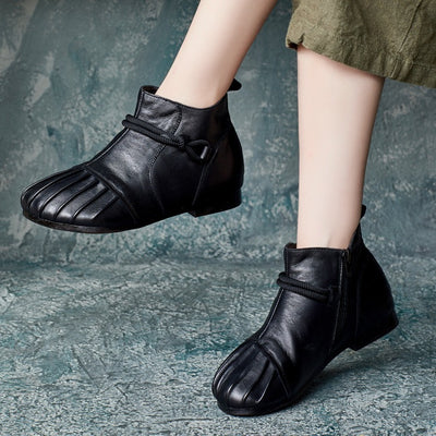 Babakud Women Retro Pleated Handmade Leather Booties